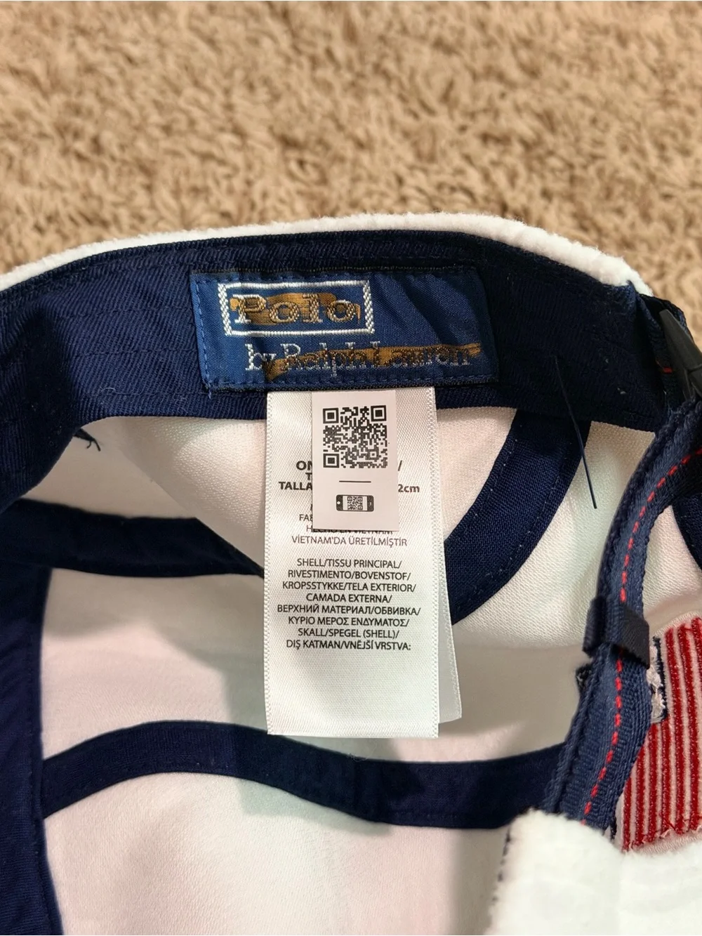 Polo Ralph Lauren Fleece USA American Flag White Hat Baseball Cap NWOT